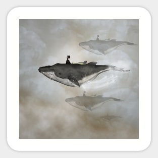 Awesome whale with women flying in the sky Sticker